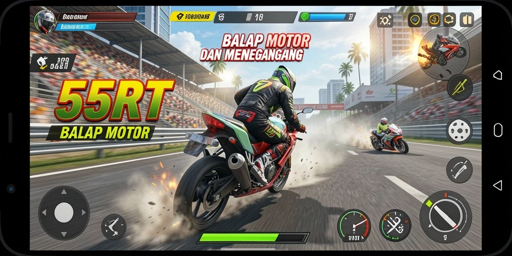 Tampilan antarmuka balap motor yang menarik dan dinamis.