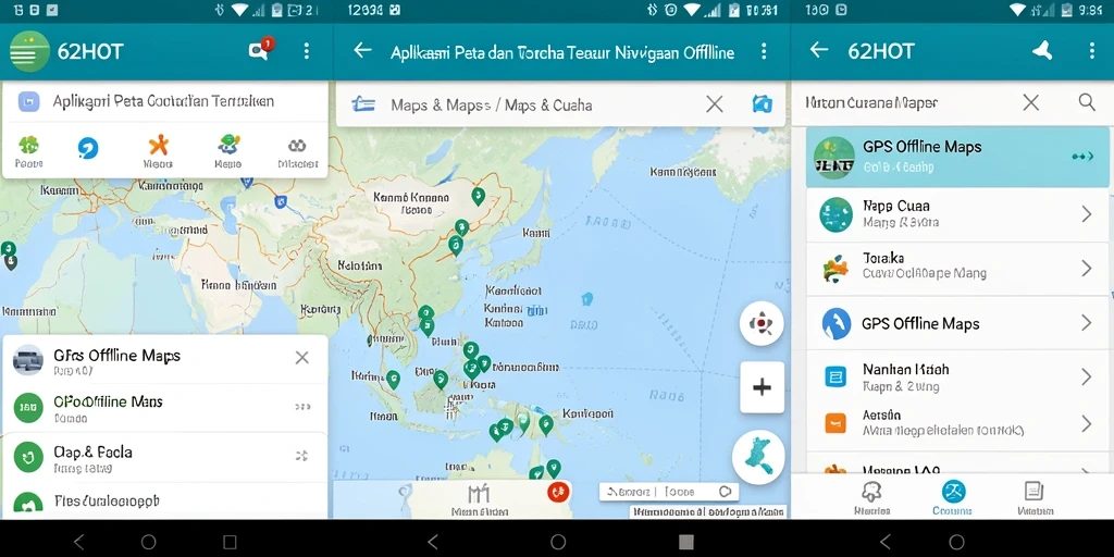 Antarmuka pengguna aplikasi GPS Offline Maps 62HOT yang intuitif dan informatif.