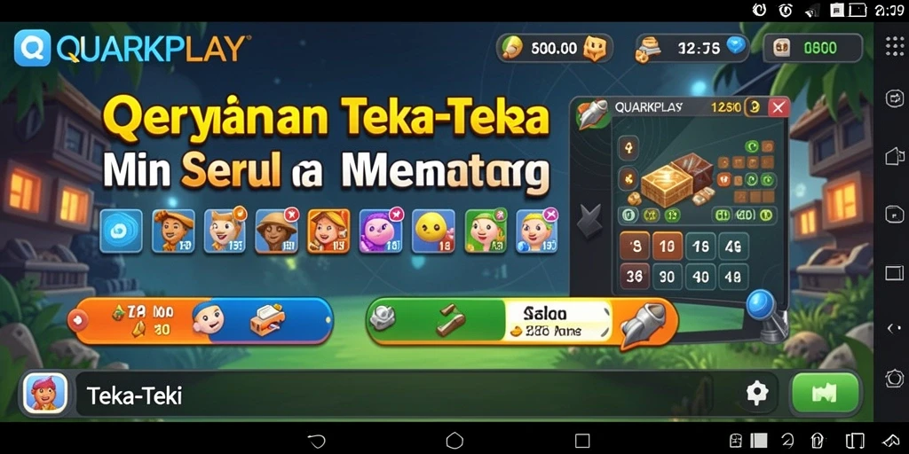 Tampilan antarmuka <strong>QUARKPLAY</strong> yang menarik dengan fungsi teka-teki.